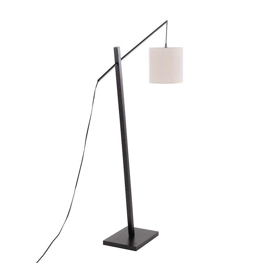 LumiSource Arturo 60in Adjustable Floor Lamp | Contemporary Black Wood and Steel with Grey Fabric Shade | Living Room & Home | Model LS-ARTUROFLBKGY