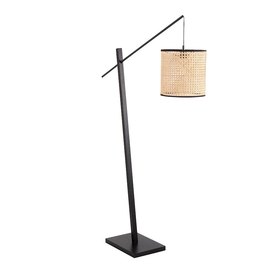 LumiSource Arturo 60in Floor Lamp | Contemporary Black Wood, Black Steel & Rattan | Living Room & Bedroom Reading Light | Model LS-ARTUROFLBKRTAN