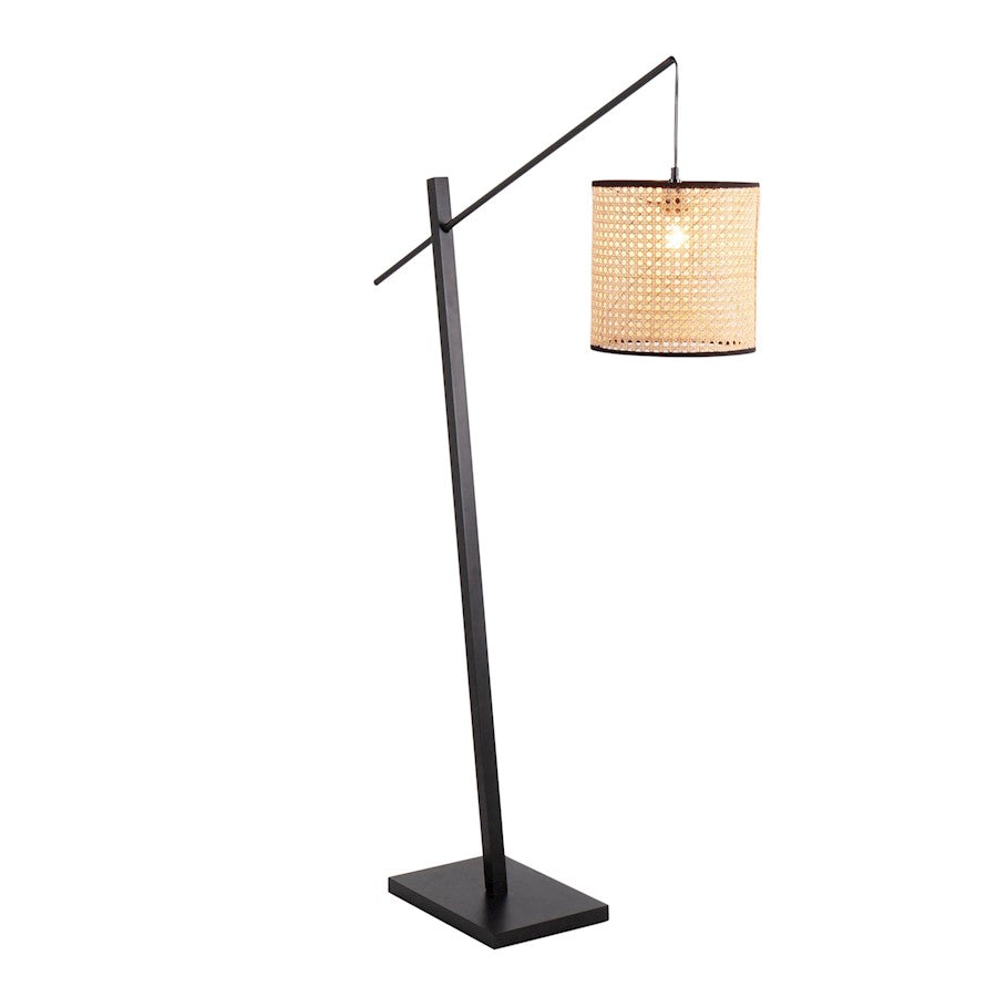 LumiSource Arturo 60in Floor Lamp | Contemporary Black Wood, Black Steel & Rattan | Living Room & Bedroom Reading Light | Model LS-ARTUROFLBKRTAN