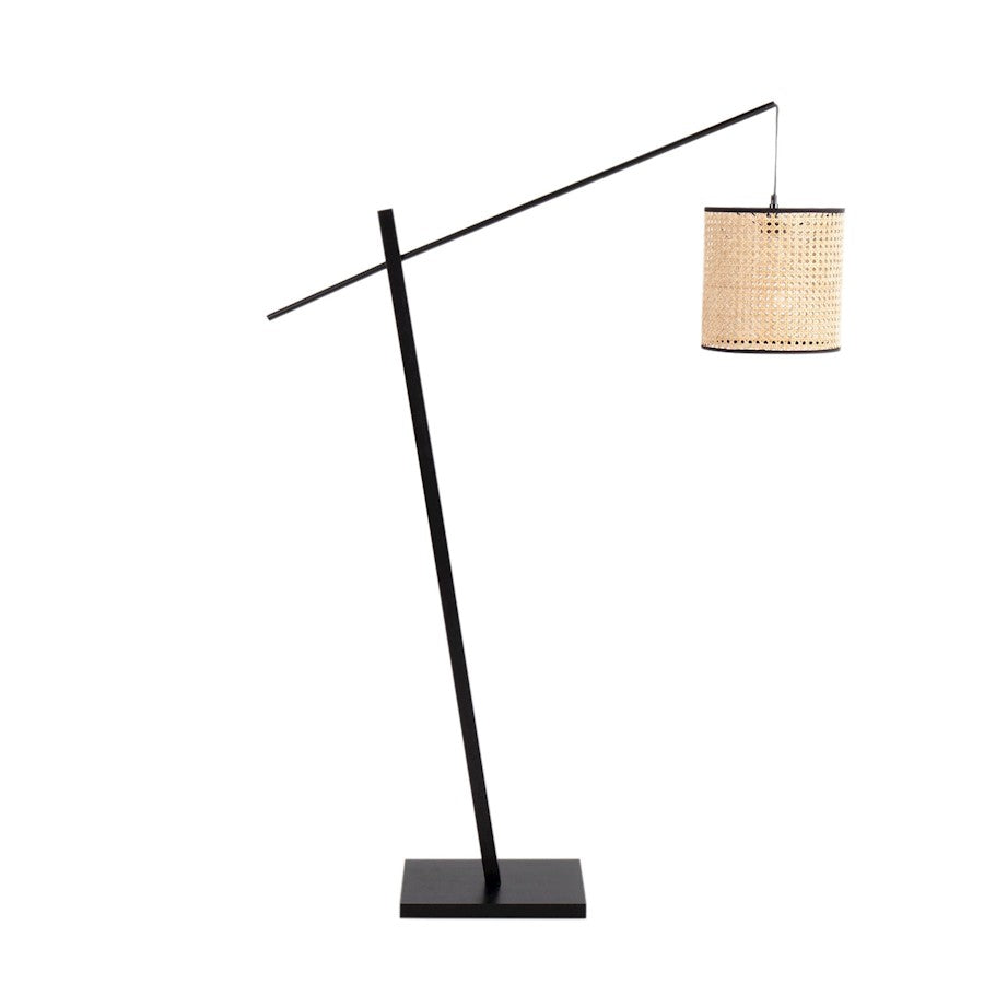 LumiSource Arturo 60in Floor Lamp | Contemporary Black Wood, Black Steel & Rattan | Living Room & Bedroom Reading Light | Model LS-ARTUROFLBKRTAN