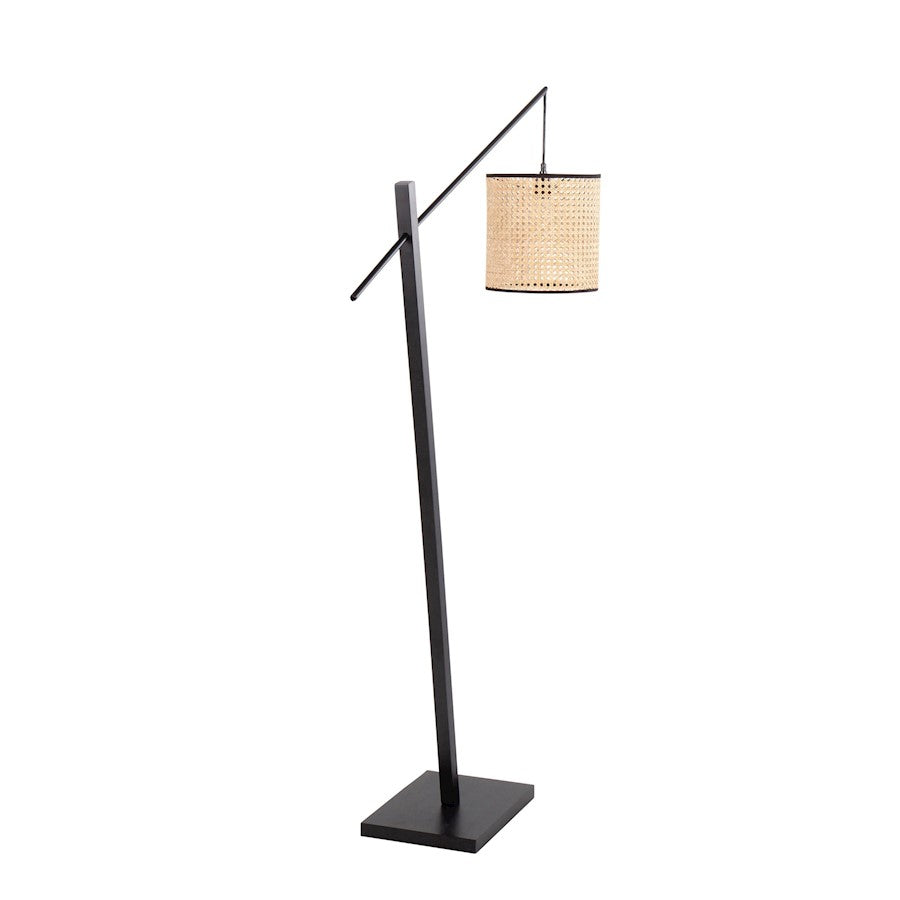 LumiSource Arturo 60in Floor Lamp | Contemporary Black Wood, Black Steel & Rattan | Living Room & Bedroom Reading Light | Model LS-ARTUROFLBKRTAN