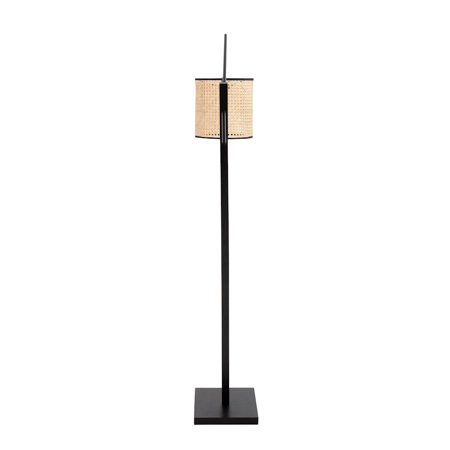LumiSource Arturo 60in Floor Lamp | Contemporary Black Wood, Black Steel & Rattan | Living Room & Bedroom Reading Light | Model LS-ARTUROFLBKRTAN