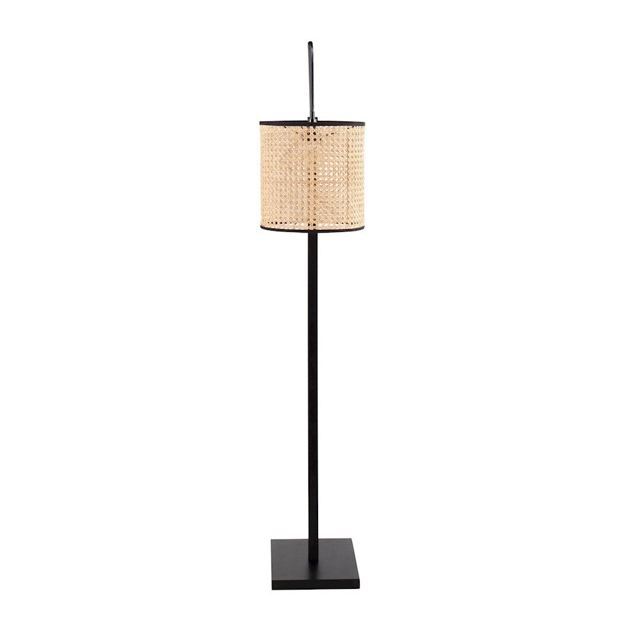 LumiSource Arturo 60in Floor Lamp | Contemporary Black Wood, Black Steel & Rattan | Living Room & Bedroom Reading Light | Model LS-ARTUROFLBKRTAN