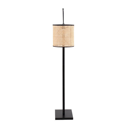 LumiSource Arturo 60in Floor Lamp | Contemporary Black Wood, Black Steel & Rattan | Living Room & Bedroom Reading Light | Model LS-ARTUROFLBKRTAN