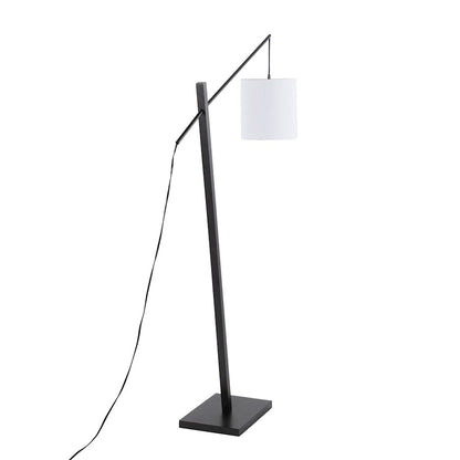 LumiSource Arturo 60in Floor Lamp | Contemporary Black Wood, Black Steel & White Fabric | Living Room & Bedroom Reading Light | Model LS-ARTUROFLBKW