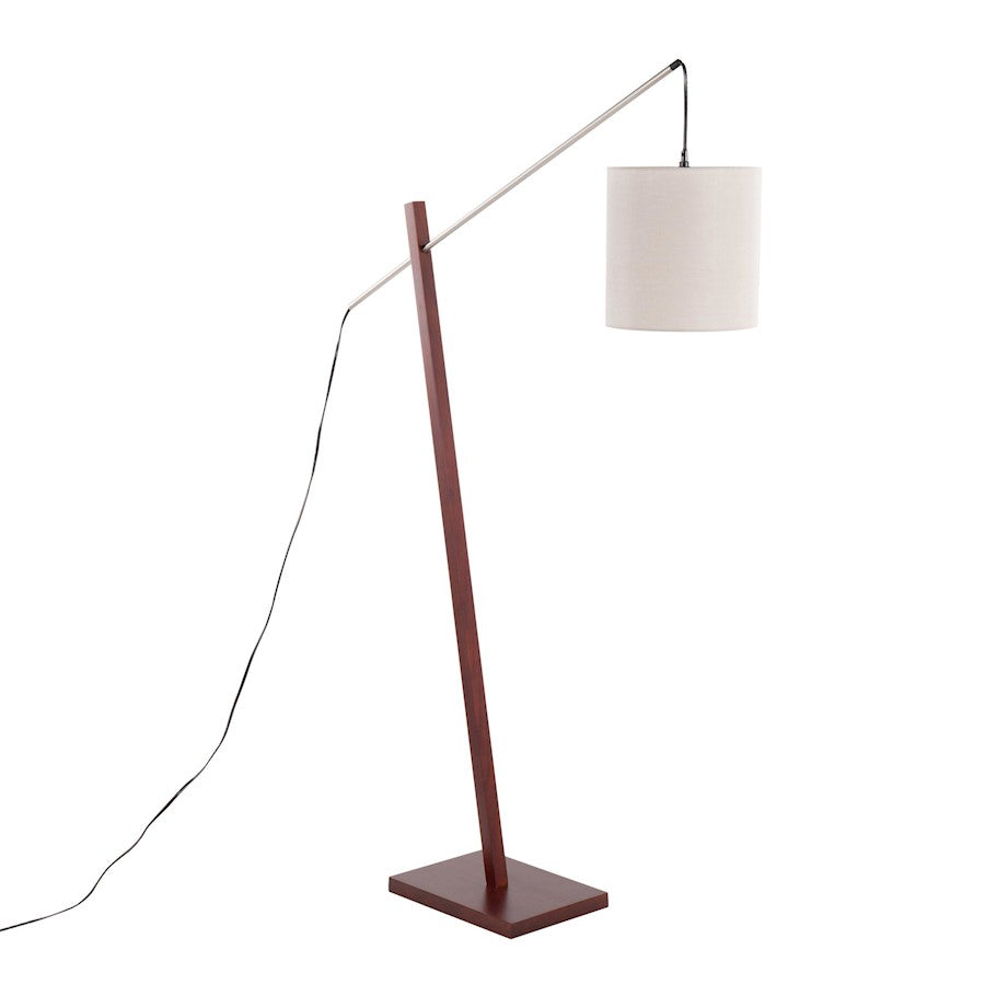 LumiSource Arturo 60in Floor Lamp | Contemporary Walnut Wood, Satin Nickel & Grey Fabric | Living Room & Bedroom Reading | Model LS-ARTUROFLWLGY