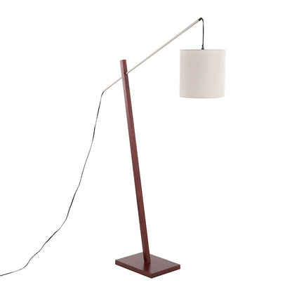 LumiSource Arturo 60in Floor Lamp | Contemporary Walnut Wood, Satin Nickel & Grey Fabric | Living Room & Bedroom Reading | Model LS-ARTUROFLWLGY