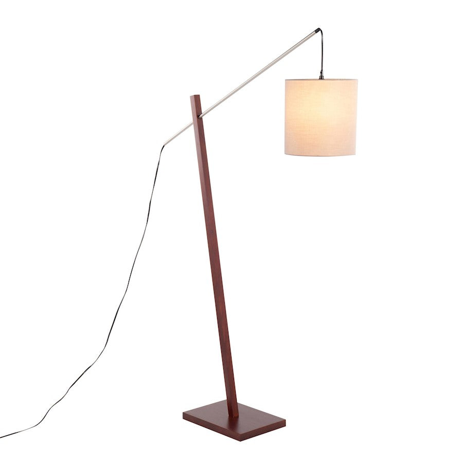 LumiSource Arturo 60in Floor Lamp | Contemporary Walnut Wood, Satin Nickel & Grey Fabric | Living Room & Bedroom Reading | Model LS-ARTUROFLWLGY