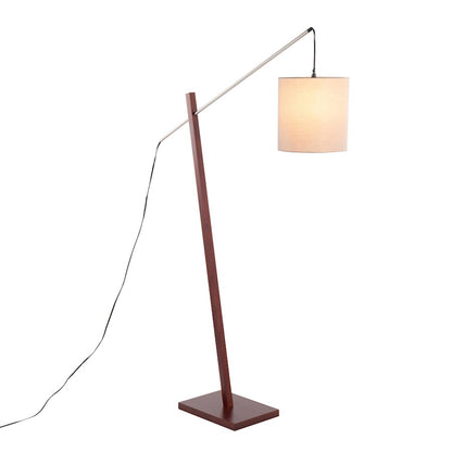 LumiSource Arturo 60in Floor Lamp | Contemporary Walnut Wood, Satin Nickel & Grey Fabric | Living Room & Bedroom Reading | Model LS-ARTUROFLWLGY