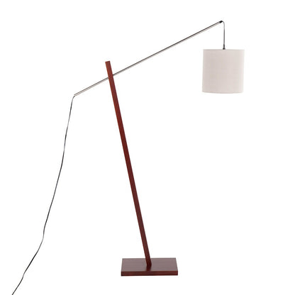 LumiSource Arturo 60in Floor Lamp | Contemporary Walnut Wood, Satin Nickel & Grey Fabric | Living Room & Bedroom Reading | Model LS-ARTUROFLWLGY