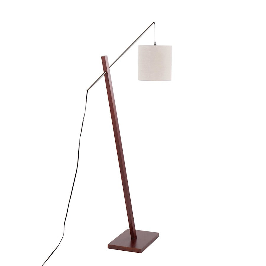 LumiSource Arturo 60in Floor Lamp | Contemporary Walnut Wood, Satin Nickel & Grey Fabric | Living Room & Bedroom Reading | Model LS-ARTUROFLWLGY