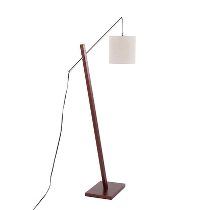 LumiSource Arturo 60in Floor Lamp | Contemporary Walnut Wood, Satin Nickel & Grey Fabric | Living Room & Bedroom Reading | Model LS-ARTUROFLWLGY