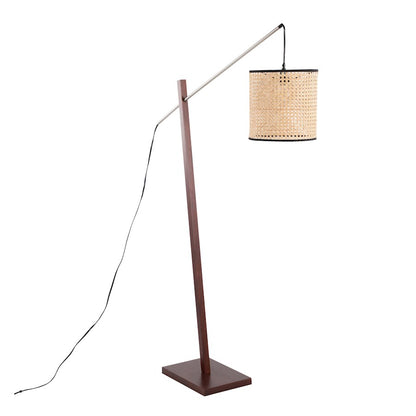 LumiSource Arturo 60in Floor Lamp | Contemporary Walnut Wood, Satin Nickel & Rattan | Living Room & Bedroom Reading Light | Model LS-ARTUROFLWLRTAN