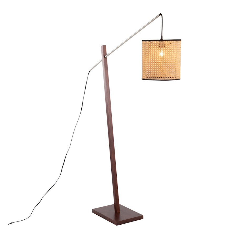 LumiSource Arturo 60in Floor Lamp | Contemporary Walnut Wood, Satin Nickel & Rattan | Living Room & Bedroom Reading Light | Model LS-ARTUROFLWLRTAN