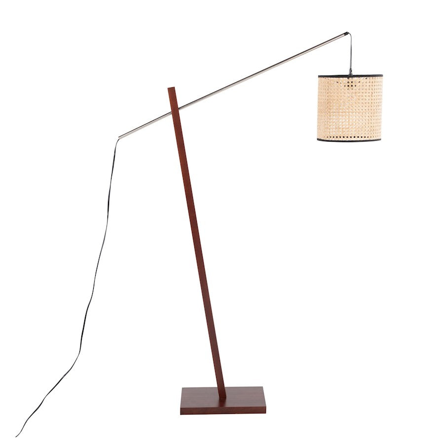 LumiSource Arturo 60in Floor Lamp | Contemporary Walnut Wood, Satin Nickel & Rattan | Living Room & Bedroom Reading Light | Model LS-ARTUROFLWLRTAN