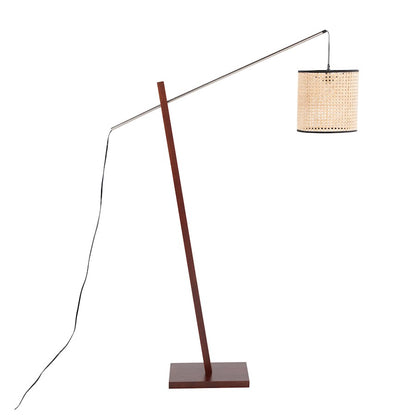 LumiSource Arturo 60in Floor Lamp | Contemporary Walnut Wood, Satin Nickel & Rattan | Living Room & Bedroom Reading Light | Model LS-ARTUROFLWLRTAN