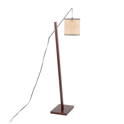 LumiSource Arturo 60in Floor Lamp | Contemporary Walnut Wood, Satin Nickel & Rattan | Living Room & Bedroom Reading Light | Model LS-ARTUROFLWLRTAN