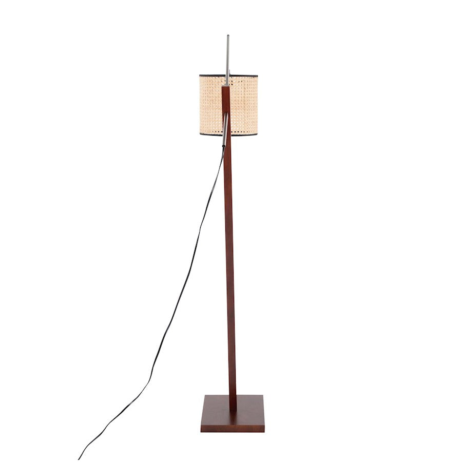 LumiSource Arturo 60in Floor Lamp | Contemporary Walnut Wood, Satin Nickel & Rattan | Living Room & Bedroom Reading Light | Model LS-ARTUROFLWLRTAN