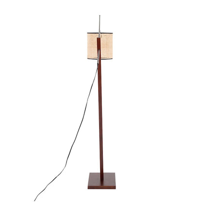 LumiSource Arturo 60in Floor Lamp | Contemporary Walnut Wood, Satin Nickel & Rattan | Living Room & Bedroom Reading Light | Model LS-ARTUROFLWLRTAN