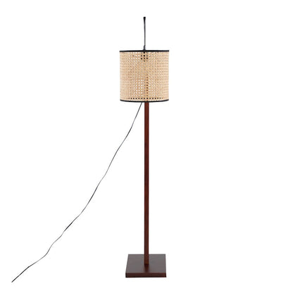 LumiSource Arturo 60in Floor Lamp | Contemporary Walnut Wood, Satin Nickel & Rattan | Living Room & Bedroom Reading Light | Model LS-ARTUROFLWLRTAN