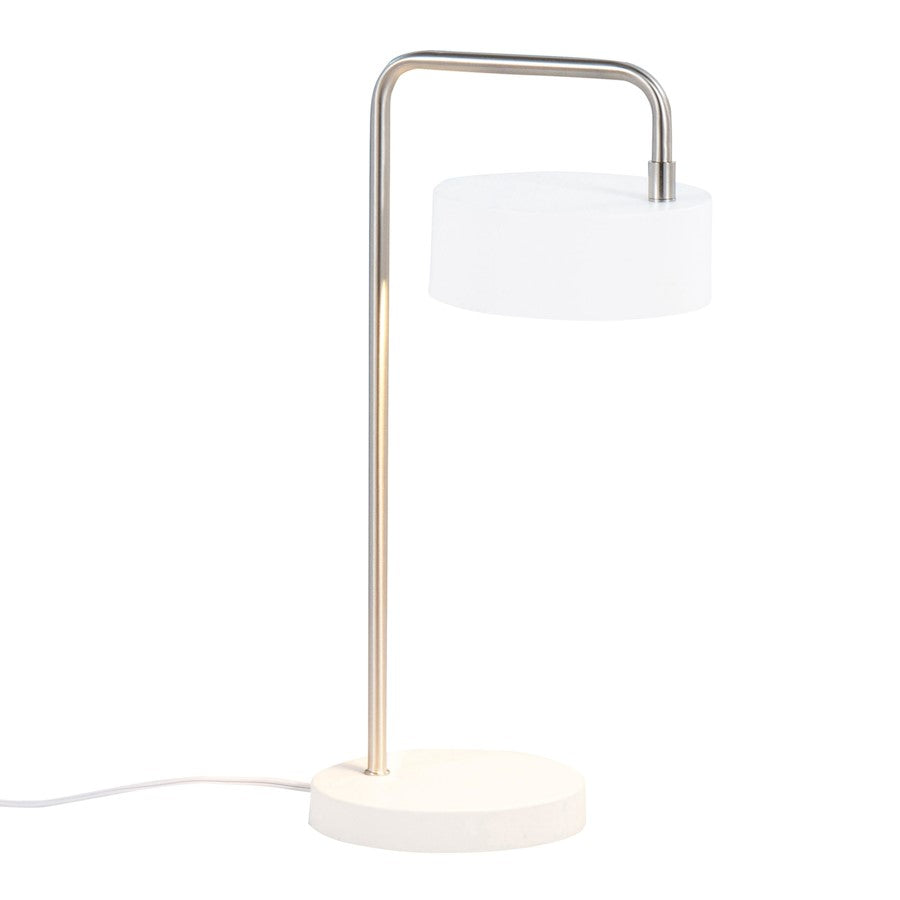 LumiSource Puck Table Lamp | White and Nickel Metal | Bedside & Desk Accent Light | 9.5 x 6.25 x 17.75 in | Model LS-PUCKTBWNI