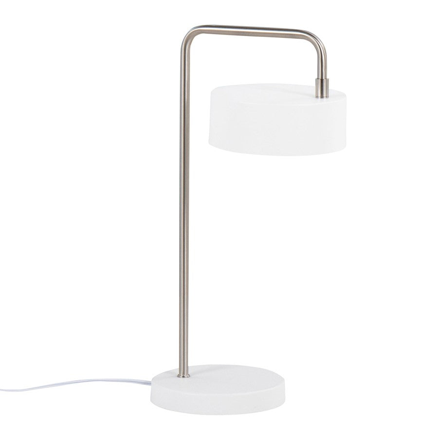LumiSource Puck Table Lamp | White and Nickel Metal | Bedside & Desk Accent Light | 9.5 x 6.25 x 17.75 in | Model LS-PUCKTBWNI