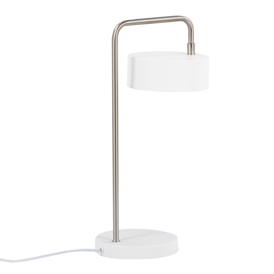 LumiSource Puck Table Lamp | White and Nickel Metal | Bedside & Desk Accent Light | 9.5 x 6.25 x 17.75 in | Model LS-PUCKTBWNI