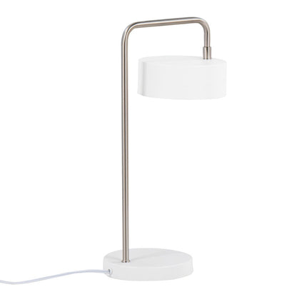 LumiSource Puck Table Lamp | White and Nickel Metal | Bedside & Desk Accent Light | 9.5 x 6.25 x 17.75 in | Model LS-PUCKTBWNI
