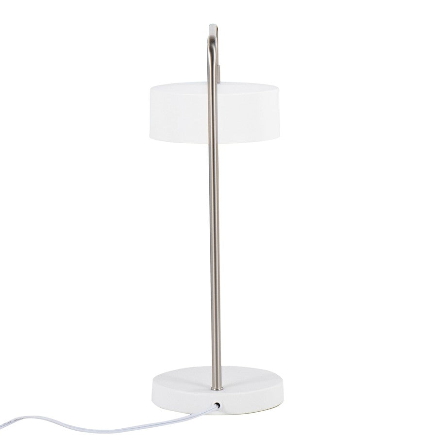 LumiSource Puck Table Lamp | White and Nickel Metal | Bedside & Desk Accent Light | 9.5 x 6.25 x 17.75 in | Model LS-PUCKTBWNI