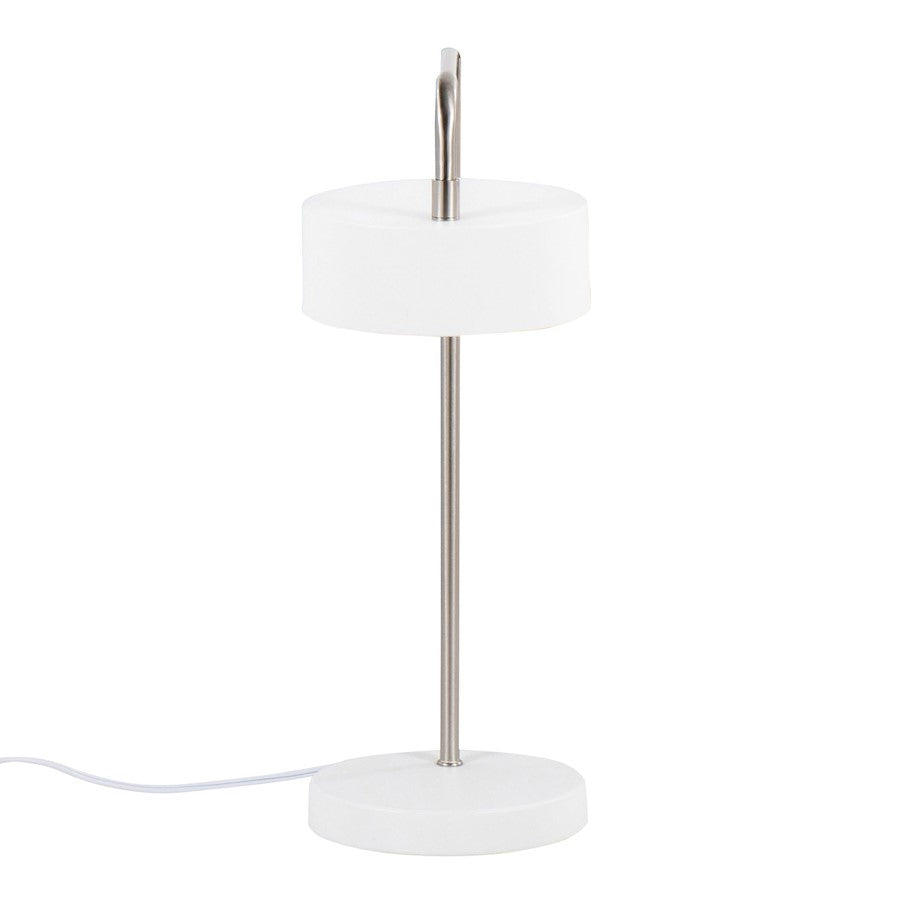 LumiSource Puck Table Lamp | White and Nickel Metal | Bedside & Desk Accent Light | 9.5 x 6.25 x 17.75 in | Model LS-PUCKTBWNI