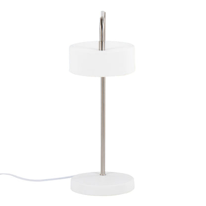 LumiSource Puck Table Lamp | White and Nickel Metal | Bedside & Desk Accent Light | 9.5 x 6.25 x 17.75 in | Model LS-PUCKTBWNI