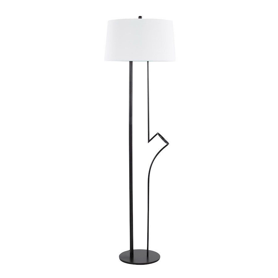 LumiSource Shadow Floor Lamp | Black Steel and White Linen | Living Room & Reading Corner | 20.5 x 20.5 x 67 in | Model LS-SHADOWBKW