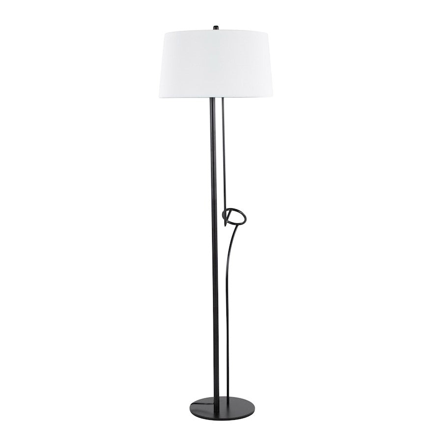 LumiSource Shadow Floor Lamp | Black Steel and White Linen | Living Room & Reading Corner | 20.5 x 20.5 x 67 in | Model LS-SHADOWBKW