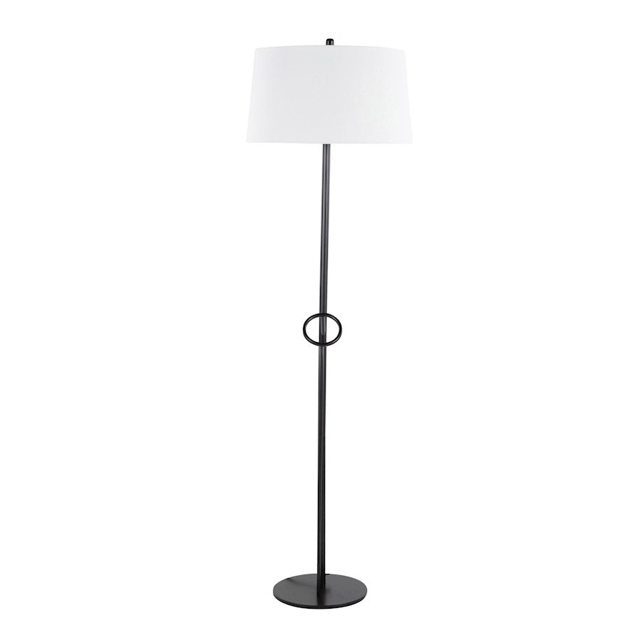 LumiSource Shadow Floor Lamp | Black Steel and White Linen | Living Room & Reading Corner | 20.5 x 20.5 x 67 in | Model LS-SHADOWBKW