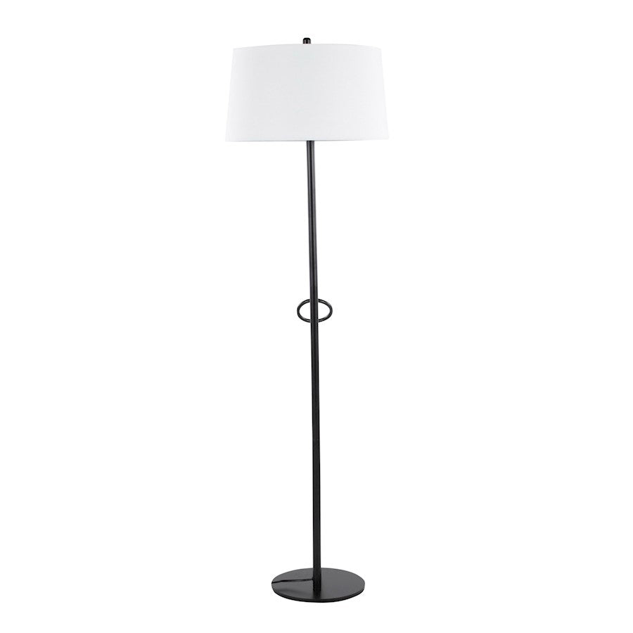 LumiSource Shadow Floor Lamp | Black Steel and White Linen | Living Room & Reading Corner | 20.5 x 20.5 x 67 in | Model LS-SHADOWBKW