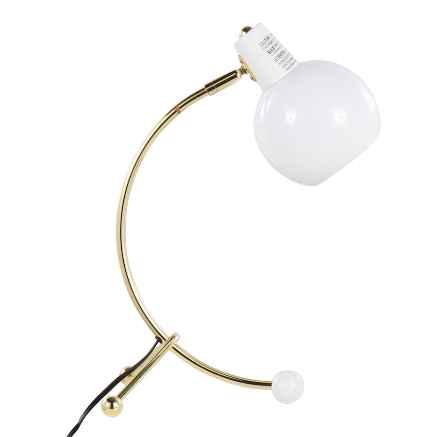 LumiSource Orb Eileen Task Lamp | Gold Metal and White Plastic | Desk & Workspace | 9.75 x 12.5 x 17.5 in | Model LTB-EILEENAUW