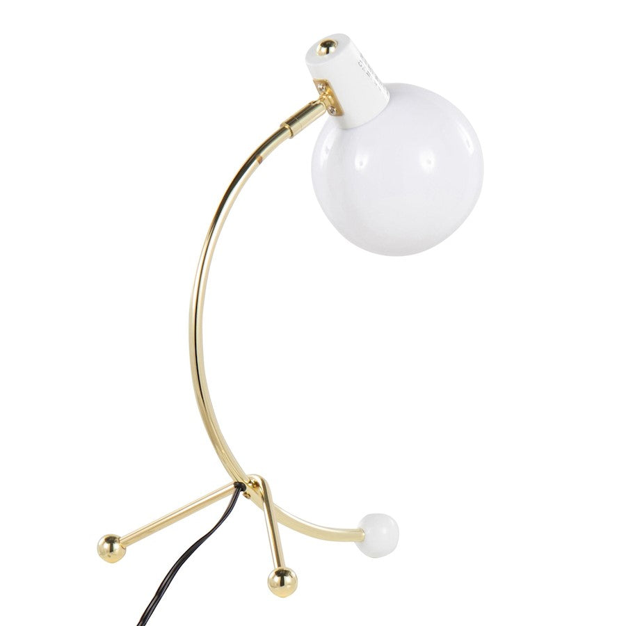 LumiSource Orb Eileen Task Lamp | Gold Metal and White Plastic | Desk & Workspace | 9.75 x 12.5 x 17.5 in | Model LTB-EILEENAUW