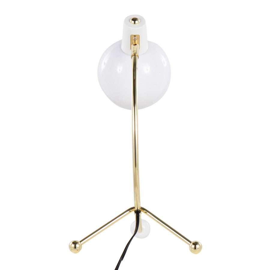 LumiSource Orb Eileen Task Lamp | Gold Metal and White Plastic | Desk & Workspace | 9.75 x 12.5 x 17.5 in | Model LTB-EILEENAUW