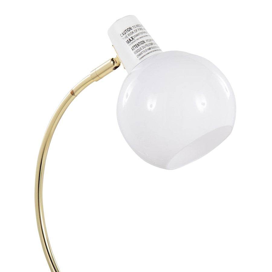LumiSource Orb Eileen Task Lamp | Gold Metal and White Plastic | Desk & Workspace | 9.75 x 12.5 x 17.5 in | Model LTB-EILEENAUW