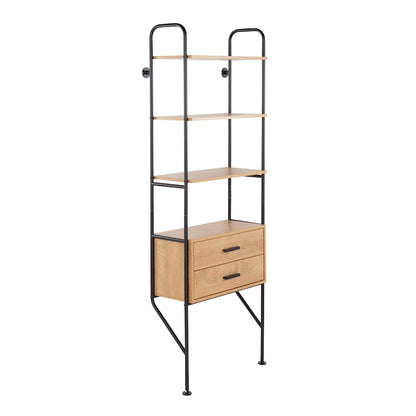 LumiSource Lean Bookcase | Industrial Black Metal & Brown Wood | Living Room & Home Office Storage | 13.5 x 25.5 x 74.75 in | Model OBC-LEANBKBN