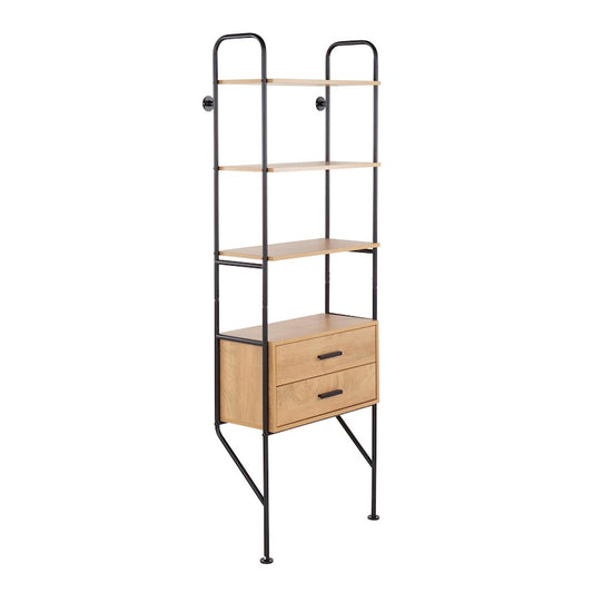 LumiSource Lean Bookcase | Industrial Black Metal & Brown Wood | Living Room & Home Office Storage | 13.5 x 25.5 x 74.75 in | Model OBC-LEANBKBN