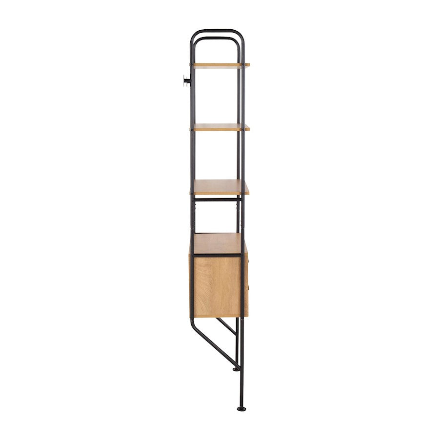 LumiSource Lean Bookcase | Industrial Black Metal & Brown Wood | Living Room & Home Office Storage | 13.5 x 25.5 x 74.75 in | Model OBC-LEANBKBN