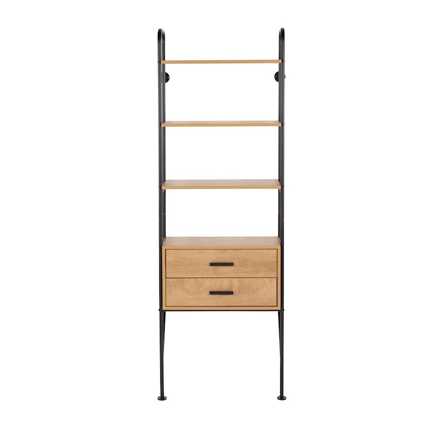 LumiSource Lean Bookcase | Industrial Black Metal & Brown Wood | Living Room & Home Office Storage | 13.5 x 25.5 x 74.75 in | Model OBC-LEANBKBN