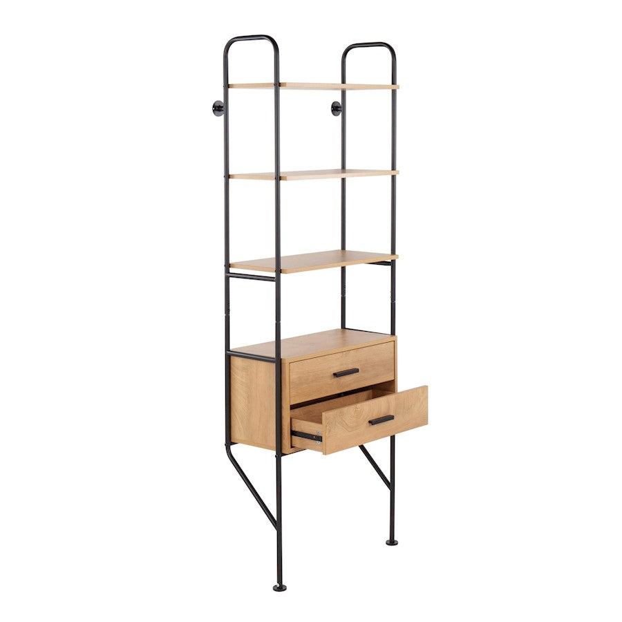 LumiSource Lean Bookcase | Industrial Black Metal & Brown Wood | Living Room & Home Office Storage | 13.5 x 25.5 x 74.75 in | Model OBC-LEANBKBN