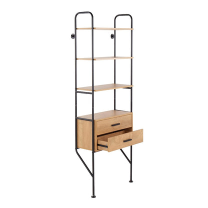 LumiSource Lean Bookcase | Industrial Black Metal & Brown Wood | Living Room & Home Office Storage | 13.5 x 25.5 x 74.75 in | Model OBC-LEANBKBN
