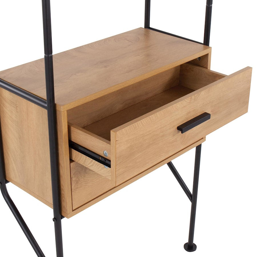 LumiSource Lean Bookcase | Industrial Black Metal & Brown Wood | Living Room & Home Office Storage | 13.5 x 25.5 x 74.75 in | Model OBC-LEANBKBN