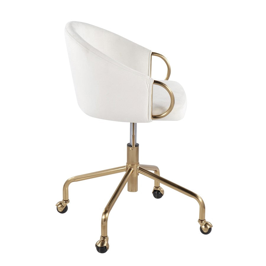 LumiSource Claire Task Chair | Glam Gold Metal & Cream Velvet | Home Office & Vanity Desk Chair | 27 x 27 x 29 in | Model OC-CLAIREAUVCR