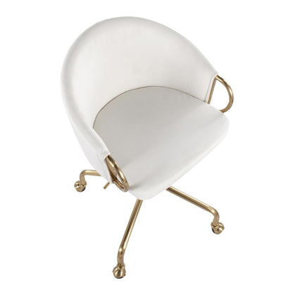 LumiSource Claire Task Chair | Glam Gold Metal & Cream Velvet | Home Office & Vanity Desk Chair | 27 x 27 x 29 in | Model OC-CLAIREAUVCR