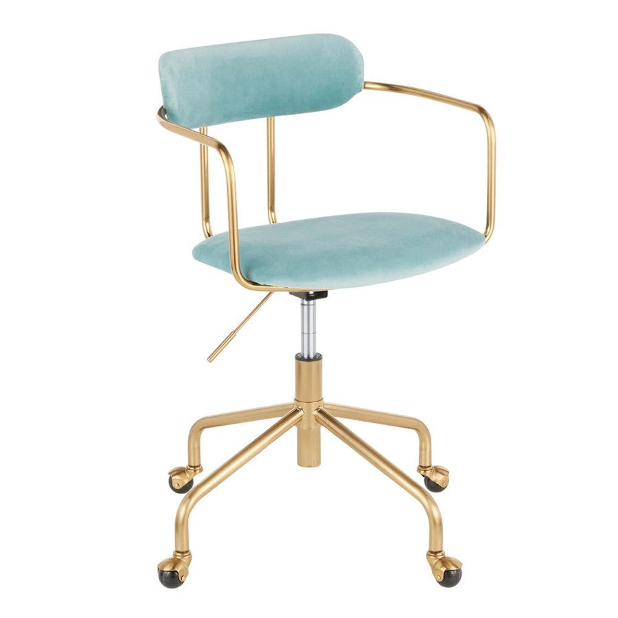 LumiSource Demi Office Chair | Contemporary Gold Metal & Light Blue Velvet | Home Office & Study Desk Chair | 25 x 25 x 30 in | Model OC-DEMIAUVLBU