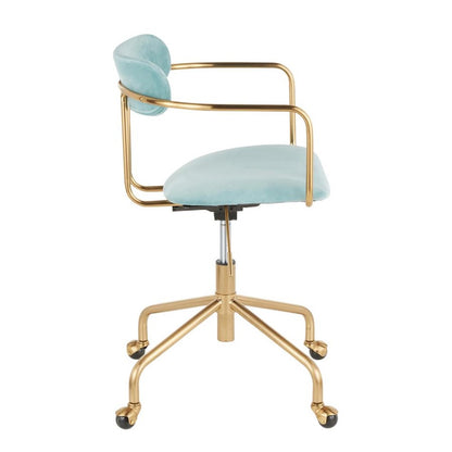 LumiSource Demi Office Chair | Contemporary Gold Metal & Light Blue Velvet | Home Office & Study Desk Chair | 25 x 25 x 30 in | Model OC-DEMIAUVLBU